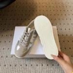 Dior Unisex Ribbon Sneaker Gray Suede Calfskin and Silver-Tone Crinkled Laminated Lambskin