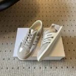 Dior Unisex Ribbon Sneaker Gray Suede Calfskin and Silver-Tone Crinkled Laminated Lambskin
