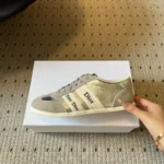 Dior Unisex Ribbon Sneaker Gray Suede Calfskin and Silver-Tone Crinkled Laminated Lambskin