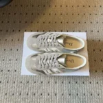 Dior Unisex Ribbon Sneaker Gray Suede Calfskin and Silver-Tone Crinkled Laminated Lambskin