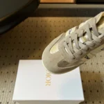 Dior Unisex Ribbon Sneaker Gray Suede Calfskin and Silver-Tone Crinkled Laminated Lambskin