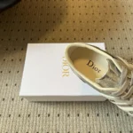 Dior Unisex Ribbon Sneaker Gray Suede Calfskin and Silver-Tone Crinkled Laminated Lambskin