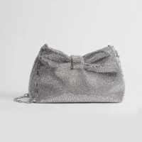 Dior Women Small Dior Bow Bag Silver-Tone Goatskin and Strass M0715PMST