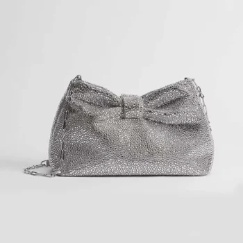 Dior Women Small Dior Bow Bag Silver-Tone Goatskin and Strass M0715PMST