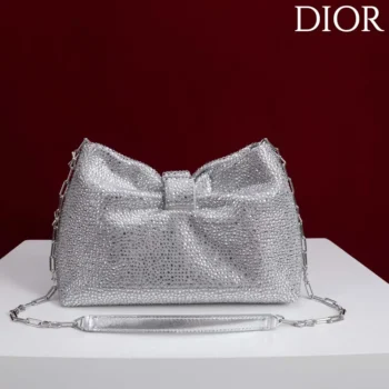 Dior Women Small Dior Bow Bag Silver-Tone Goatskin and Strass M0715PMST