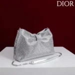 Dior Women Small Dior Bow Bag Silver-Tone Goatskin and Strass M0715PMST