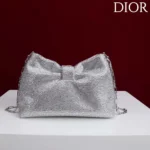 Dior Women Small Dior Bow Bag Silver-Tone Goatskin and Strass M0715PMST