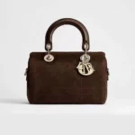 Dior Women Small Dior Granville Bag Chocolate Flat Macrocannage Suede Calfskin