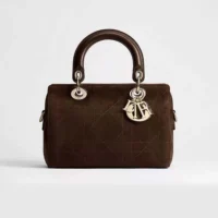 Dior Women Small Dior Granville Bag Chocolate Flat Macrocannage Suede Calfskin