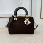 Dior Women Small Dior Granville Bag Chocolate Flat Macrocannage Suede Calfskin
