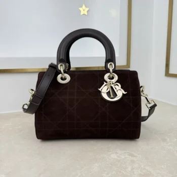 Dior Women Small Dior Granville Bag Chocolate Flat Macrocannage Suede Calfskin