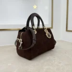 Dior Women Small Dior Granville Bag Chocolate Flat Macrocannage Suede Calfskin