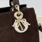 Dior Women Small Dior Granville Bag Chocolate Flat Macrocannage Suede Calfskin