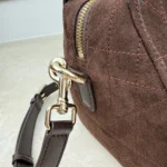 Dior Women Small Dior Granville Bag Chocolate Flat Macrocannage Suede Calfskin