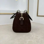Dior Women Small Dior Granville Bag Chocolate Flat Macrocannage Suede Calfskin