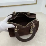 Dior Women Small Dior Granville Bag Chocolate Flat Macrocannage Suede Calfskin