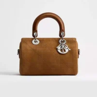 Dior Women Small Dior Granville Bag Golden Saddle Flat Macrocannage Suede Goatskin