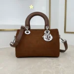Dior Women Small Dior Granville Bag Golden Saddle Flat Macrocannage Suede Goatskin