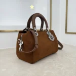 Dior Women Small Dior Granville Bag Golden Saddle Flat Macrocannage Suede Goatskin