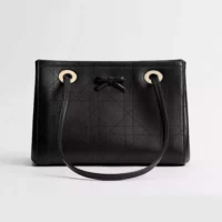 Dior Women Small Dior Promenade Shopping Bag Black Flat Cannage Calfskin