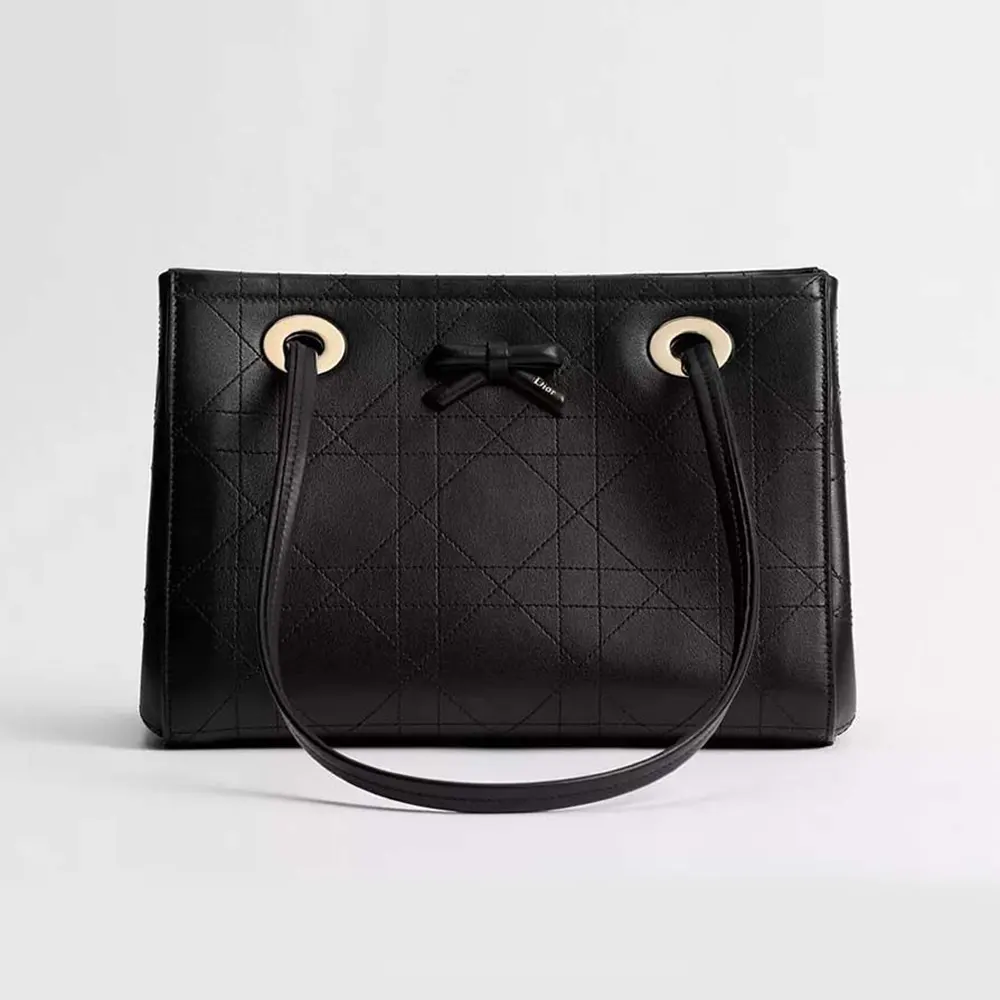 Dior Women Small Dior Promenade Shopping Bag Black Flat Cannage Calfskin (1) Dior Women Small Dior Promenade Shopping Bag Black Flat Cannage Calfskin