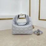 Dior Women Small Dior Toujours Hobo Bag Ice Blue Cannage Lambskin