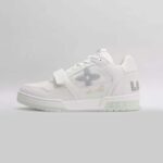 Louis Vuitton LV Unisex Trainer Sneaker White Monogram Denim Rubber Outsole Monogram Flowers