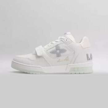 Louis Vuitton LV Unisex Trainer Sneaker White Monogram Denim Rubber Outsole Monogram Flowers
