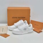 Louis Vuitton LV Unisex Trainer Sneaker White Monogram Denim Rubber Outsole Monogram Flowers