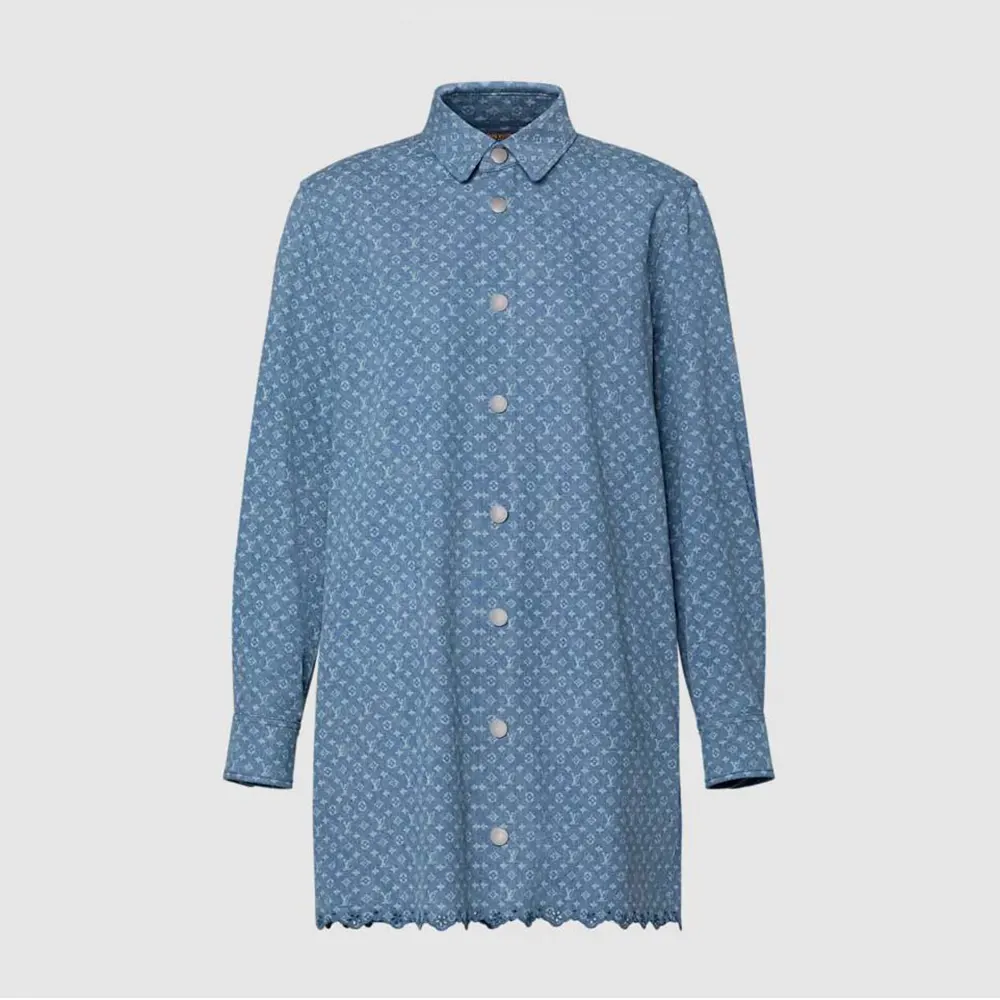 Louis Vuitton LV Women Monogram Denim Shirt Dress 1AKDQZ (1) Louis Vuitton LV Women Monogram Denim Shirt Dress 1AKDQZ