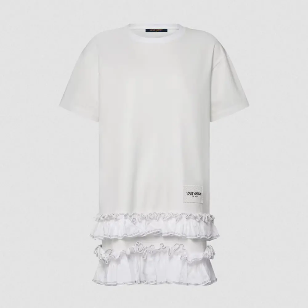 Louis Vuitton Women Ruffle Trim T-Shirt Dress 1AK0F9 (1) Louis Vuitton Women Ruffle Trim T-Shirt Dress 1AK0F9