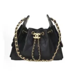 Chanel Women 25 Mini Handbag Grained Calfskin Gold Tone Metal Black