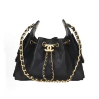 Chanel Women 25 Mini Handbag Grained Calfskin Gold Tone Metal Black