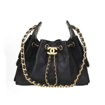 Chanel Women 25 Mini Handbag Grained Calfskin Gold Tone Metal Black