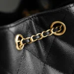 Chanel Women 25 Mini Handbag Grained Calfskin Gold Tone Metal Black