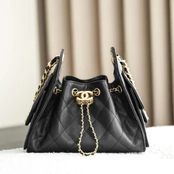 Chanel Women 25 Mini Handbag Grained Calfskin Gold Tone Metal Black