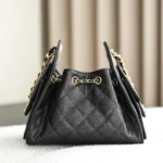 Chanel Women 25 Mini Handbag Grained Calfskin Gold Tone Metal Black