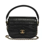 Chanel Women Flap Bag with Top Handle Crocodile Embossed Calfskin Black