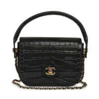 Chanel Women Flap Bag with Top Handle Crocodile Embossed Calfskin Black
