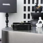 Chanel Women Flap Bag with Top Handle Crocodile Embossed Calfskin Black