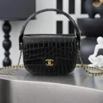 Chanel Women Flap Bag with Top Handle Crocodile Embossed Calfskin Black