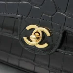 Chanel Women Flap Bag with Top Handle Crocodile Embossed Calfskin Black