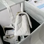 Chanel Women Iridescent Caviar Quilted Extra Mini Coco Handle Flap White