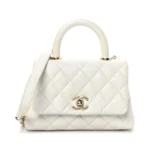 Chanel Women Iridescent Caviar Quilted Extra Mini Coco Handle Flap White