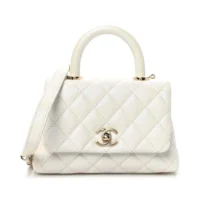 Chanel Women Iridescent Caviar Quilted Extra Mini Coco Handle Flap White