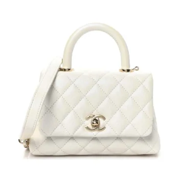 Chanel Women Iridescent Caviar Quilted Extra Mini Coco Handle Flap White