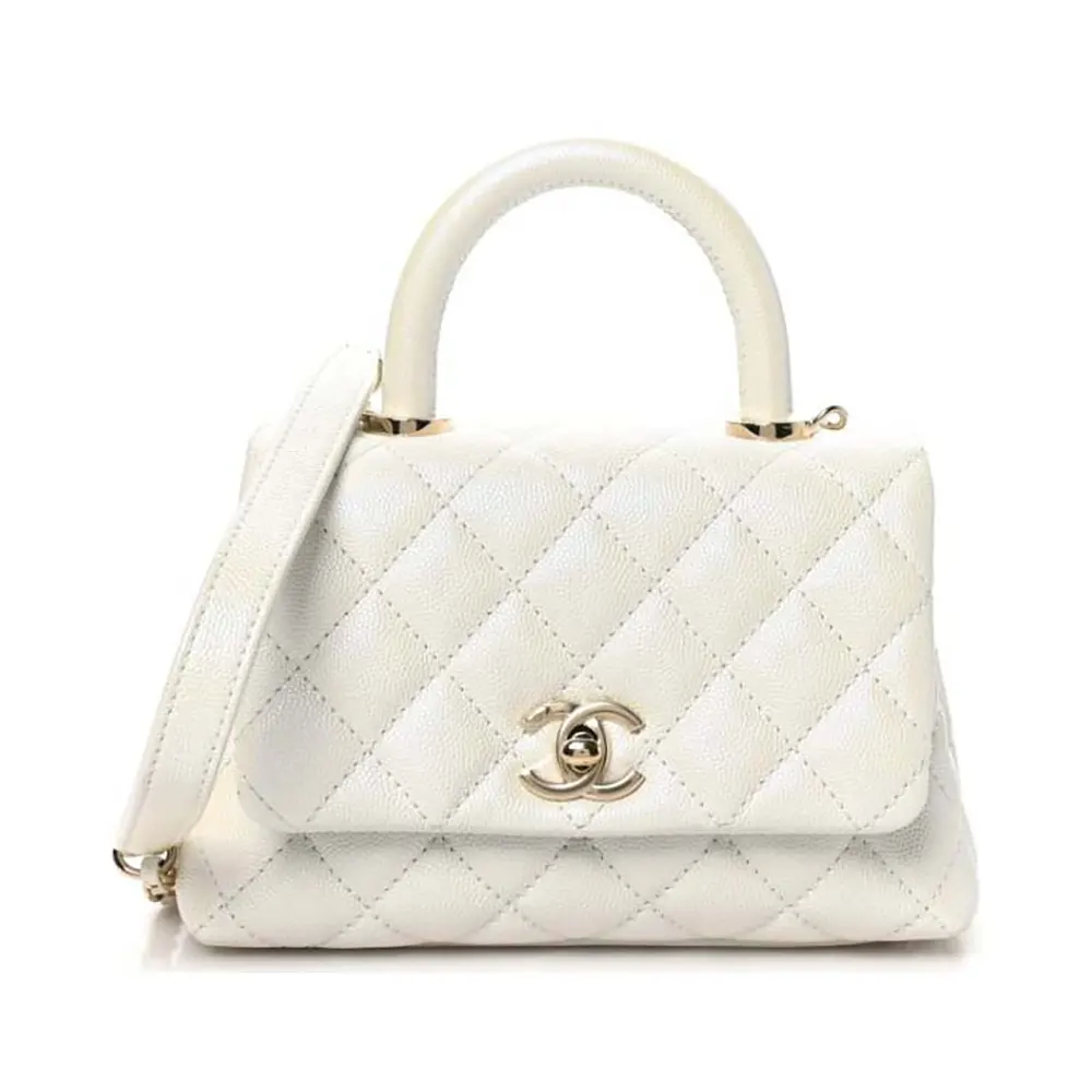 Chanel Women Iridescent Caviar Quilted Extra Mini Coco Handle Flap White (9) Chanel Women Iridescent Caviar Quilted Extra Mini Coco Handle Flap White