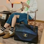 Chanel Women Large Flap Bag Grained Calfskin & Gold-Tone Metal Black
