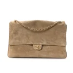 Chanel Women Maxi Flap Suede Calfskin & Gold Dark Beige