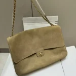 Chanel Women Maxi Flap Suede Calfskin & Gold Dark Beige - Image 3